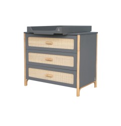 OCEANIA COMMODE A LANGER 3 TIROIRS PIEDS EN CANNE DE ROTIN FACADES DE TIROIR