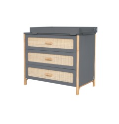 OCEANIA COMMODE A LANGER 3 TIROIRS PIEDS EN CANNE DE ROTIN FACADES DE TIROIR