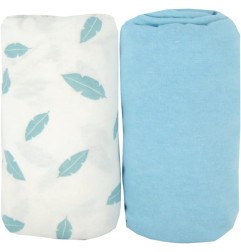 LOT DE 2 DRAPS HOUSSE BLEU / PLUMES BLEUES