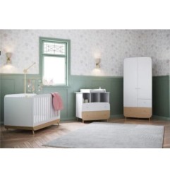FIRMIANA TRIO BLANC LIT EVOLUTIF 70*140+COMMODE+PAL+ARMOIRE 2P