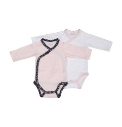 BODIES BLANC/ROSE LOT DE 2 TAILLE NAISSANCE MISS FLEUR DE LUNE