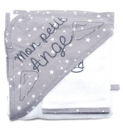 CAPE DE BAIN BRODEE MON PETIT ANGE + GANT - UNE ETOILE EST NEE