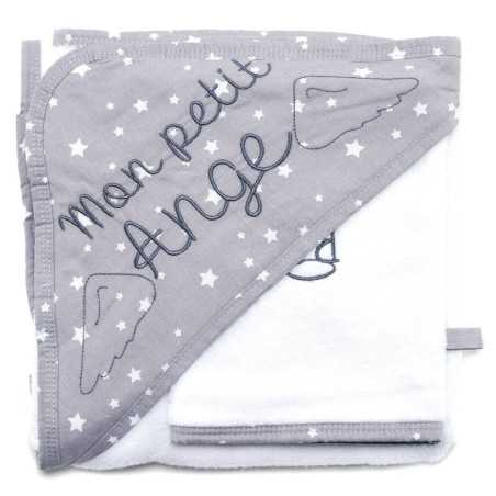 CAPE DE BAIN BRODEE MON PETIT ANGE + GANT - UNE ETOILE EST NEE