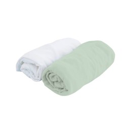 LOT DE 2 DRAPS-HOUSSE 60X120 CM BLANC MINT