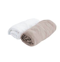 LOT DE 2 DRAPS-HOUSSE 60X120 CM BLANC TAUPE