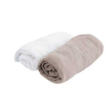 LOT DE 2 DRAPS-HOUSSE 60X120 CM BLANC TAUPE