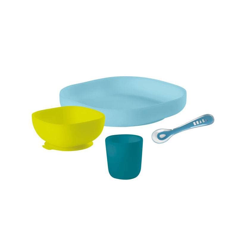 Coffret Repas Silicone 4 Pieces, blue 18,5 x 9 x 18,5