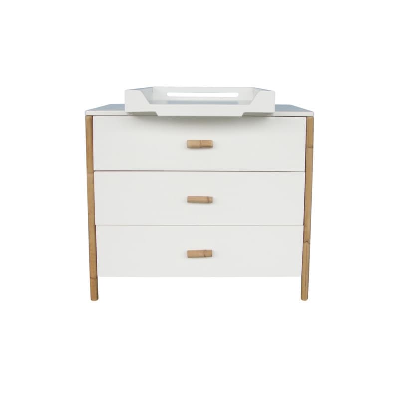 Oceane Commode a Langer 3 Tiroirs, Pieds Canne Rotin, théo neige — vue 4 sur 4