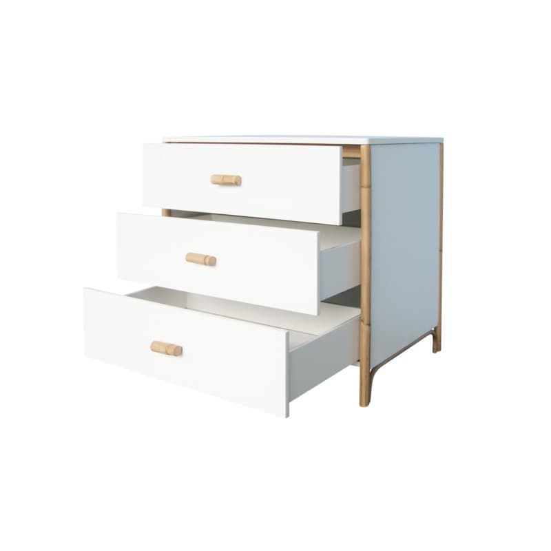 Oceane Commode a Langer 3 Tiroirs, Pieds Canne Rotin, théo neige — vue 1 sur 4