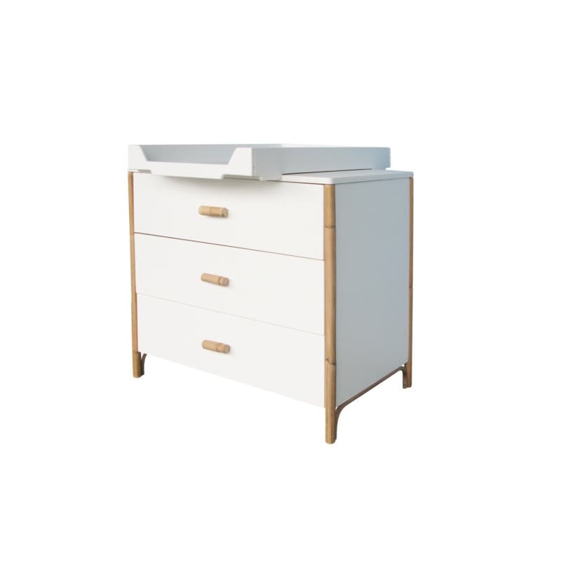 Oceane Commode a Langer 3 Tiroirs, Pieds Canne Rotin, théo neige — vue 3 sur 4